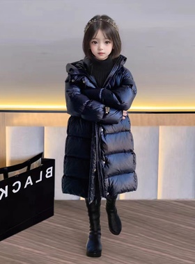 女童羽绒服冬季2025新款长款中大童超好看高级黑洋气时髦儿童外套