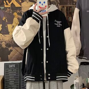 跨境运动开衫夹克外头男拼接休闲棒球服宽松百搭夹克外套男