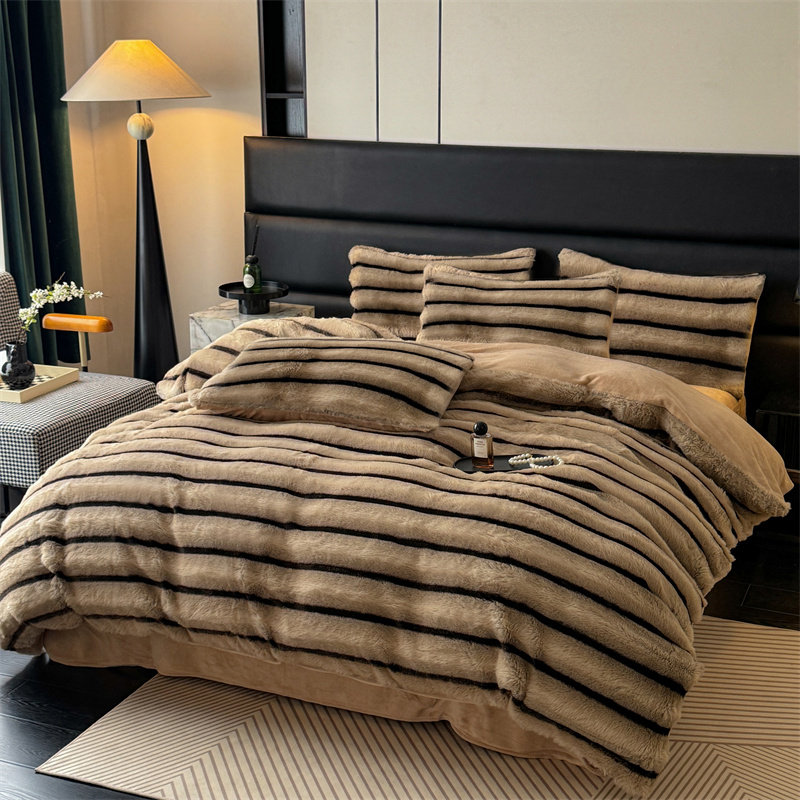 高级感冬季保暖牛奶绒四件套加厚泡泡兔毛绒被套保暖加绒床上用品