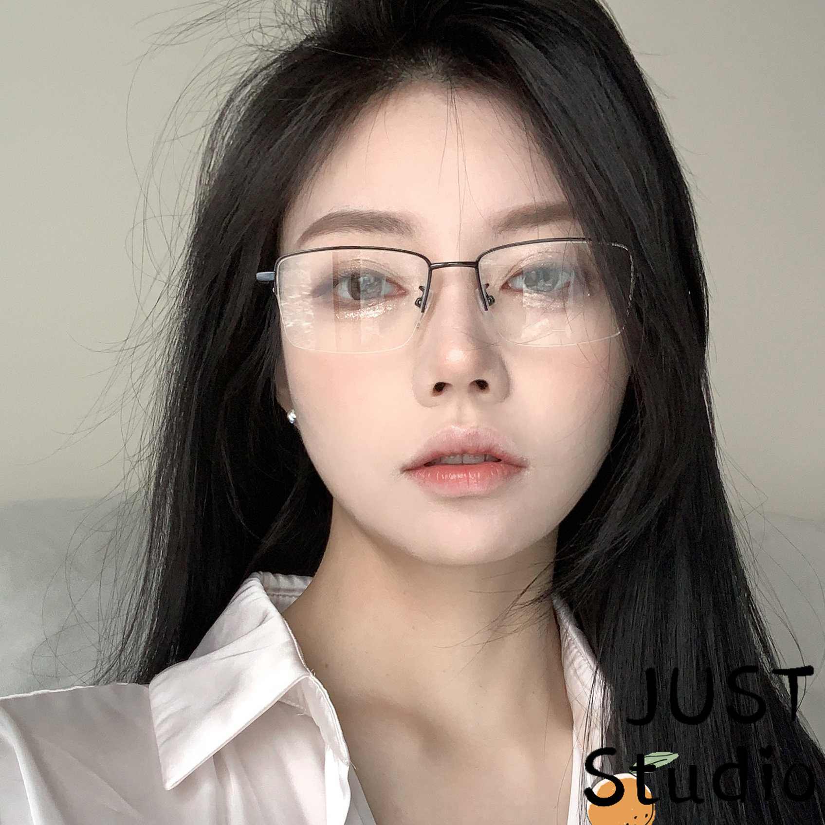 御姐金丝眼镜黑色半框斯文