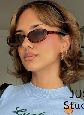 复古豹纹茶色小框墨镜女