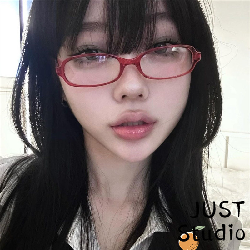 红色小方框眼镜轻巧时髦复古Y2K凹造型平光镜学生萌妹cos漫画风潮