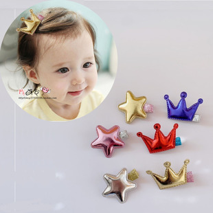 韩版 儿童宝宝夹婴儿全包布发夹不伤发亮面星星皇冠公主发卡子边夹