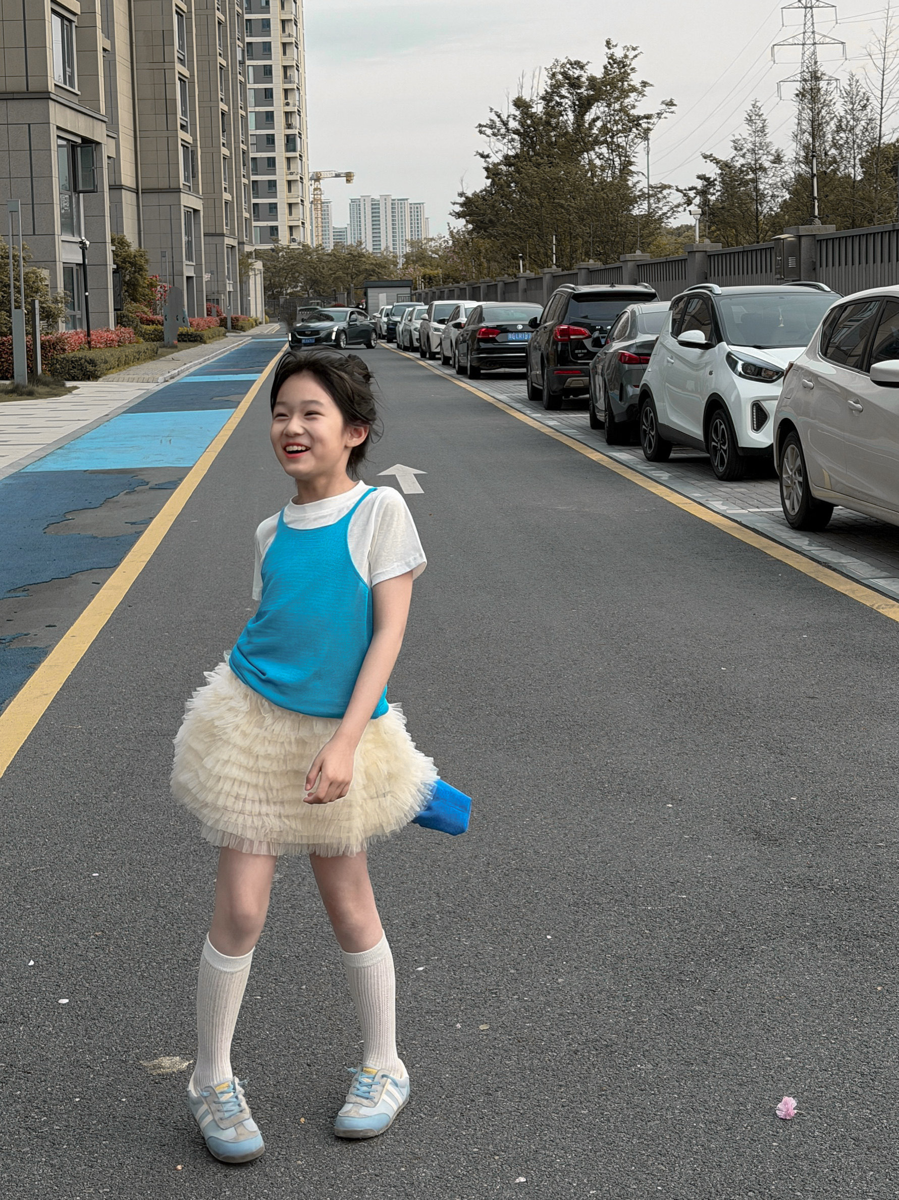 吉小可夏款女童韩系小众短袖T恤甜美芭蕾风蛋糕纱裙套装中小童