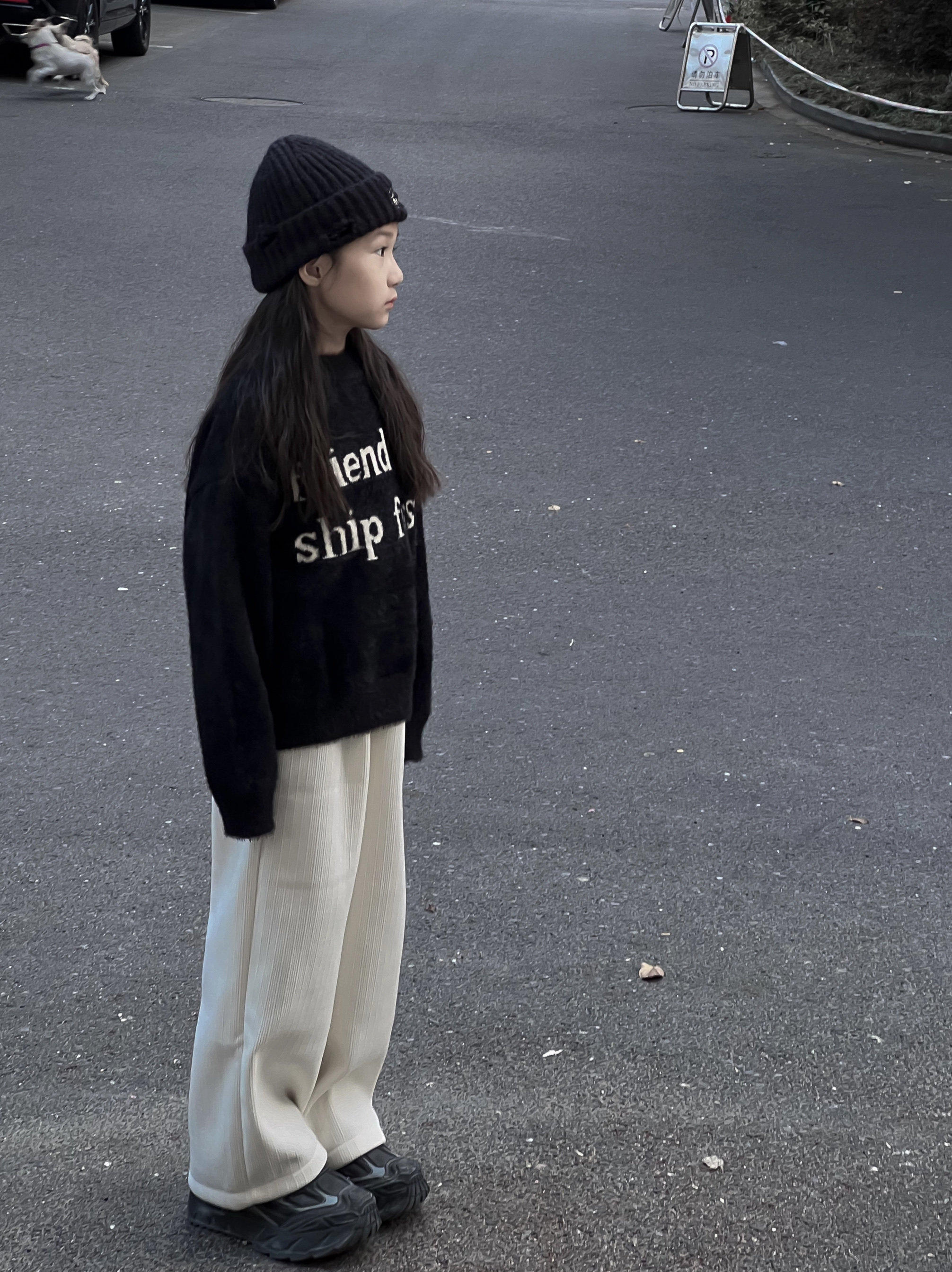 吉小可女童套装秋冬新款设计感字母水貂绒毛衣灯芯绒阔腿裤套装