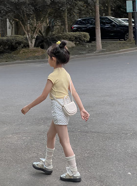 吉小可童装2026夏季女童高弹力T恤搭配小圆点半身裙甜妹穿搭套装