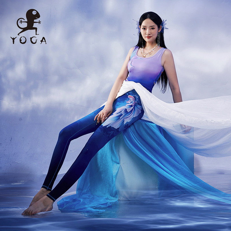 壁虎瑜伽斗鱼限量款印花瑜伽背心套装瑜伽花裤女瑜珈长裤踩脚裤