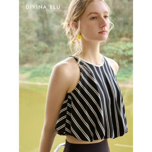 DIVINA 上衣 BLU迪唯纳马赛系列条纹挂脖吊带背心瑜伽外穿显瘦无袖