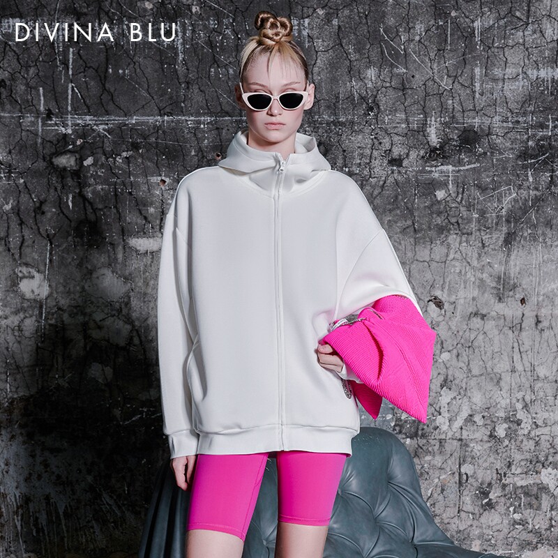DIVINA BLU迪唯纳都灵系列极简宽松休闲外套女士运动健身连帽上衣