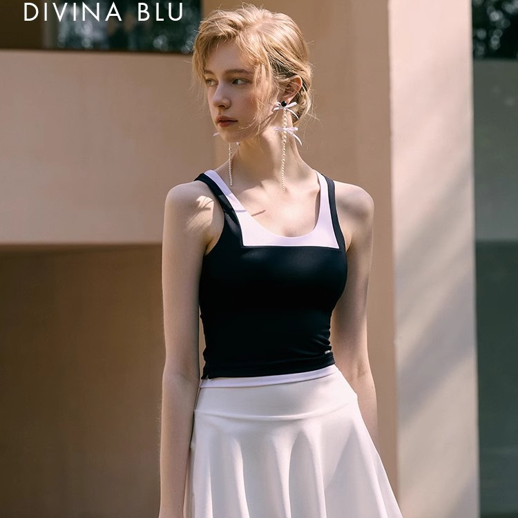 DIVINA BLU迪唯纳25年东京系列方白圆领裸感瑜伽背心运动健身内衣