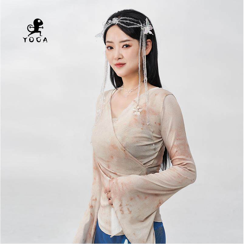 壁虎瑜伽晕染修身长袖舞练功服女飘逸纱衣舞蹈上衣中国风演出服