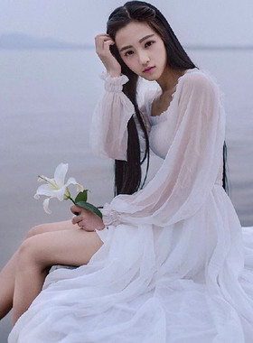 夏季白色波西米亚沙滩裙海边度假长裙文艺森系大摆仙女雪纺连衣裙
