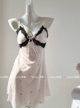 【Twelve】恋爱日记 纯欲蕾丝吊带睡裙女夏天冰丝带胸垫甜美睡衣