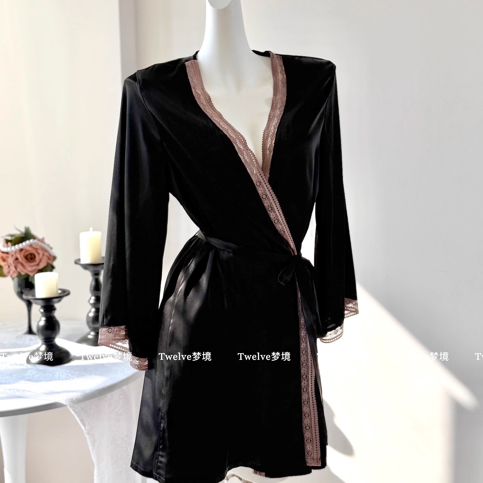 【Twelve】曼城旧事 冰丝睡袍女蕾丝缎面性感晨袍高级感家居服