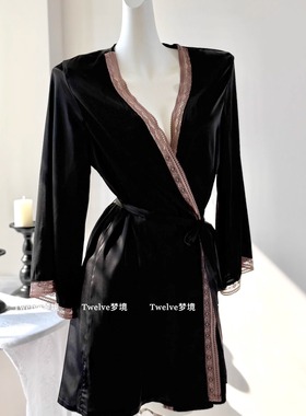 【Twelve】曼城旧事 冰丝睡袍女蕾丝缎面性感晨袍高级感家居服
