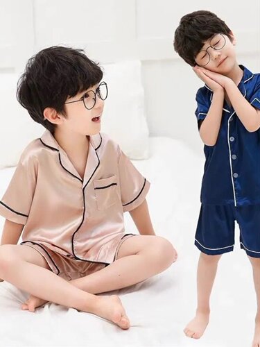 男童睡衣春秋款洋气家居服男宝中小童长短袖帅气儿童冰丝薄款休闲