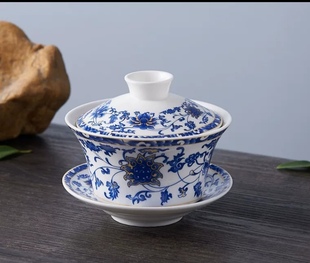 陶瓷盖碗三才茶杯320ml 家用中式 甘肃兰州功夫八宝泡茶碗 大碗茶