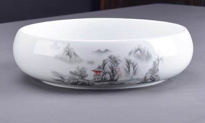 陶瓷烟灰缸大号超大特大家用中式复古茶室果皮茶渣废水垃圾收纳缸
