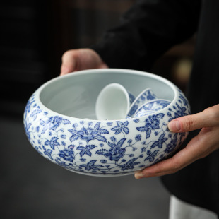 家用青花瓷高白轻奢多功能建水杯洗碗洗 陶瓷茶洗水盂零配大容量