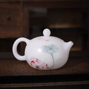 郭志保大师手工陶瓷茶壶大容量200毫升 家用中式复古手绘荷花单壶