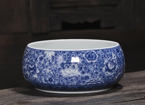 陶瓷烟灰缸大号高端大气上档次 家用客厅中式多功能青花瓷果皮缸