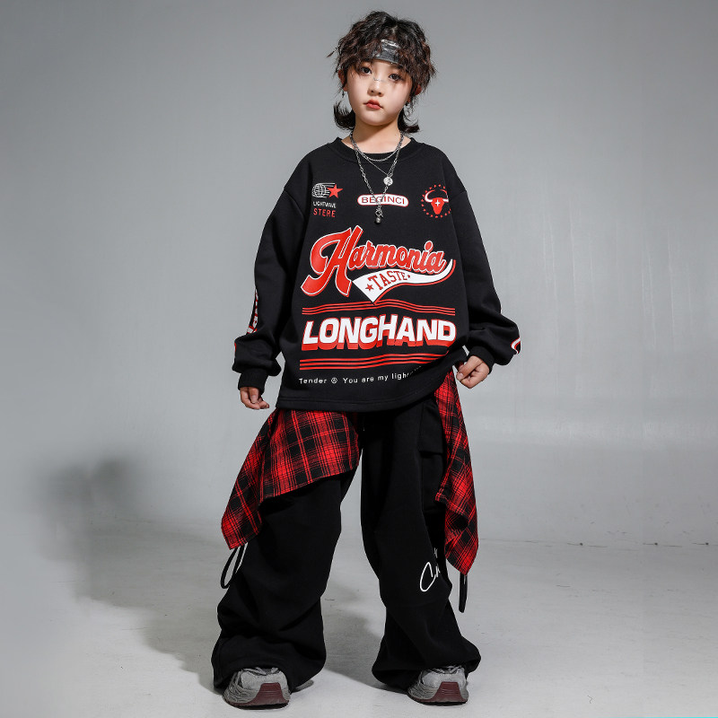 儿童嘻哈街舞服男童hiphop潮牌卫衣爵士舞套装女童韩版炸街演出服