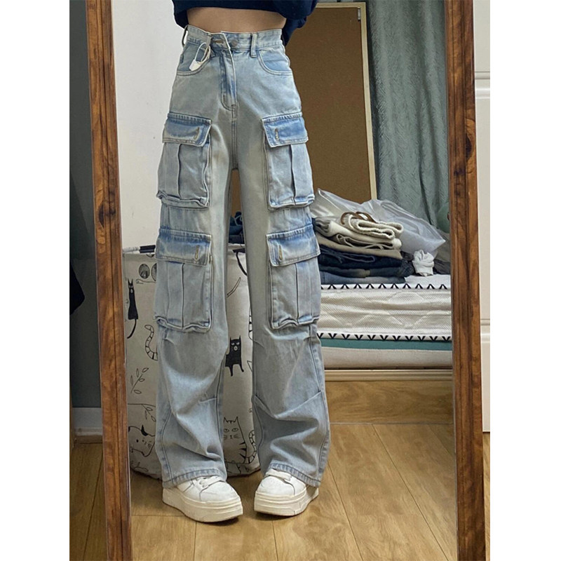 美式多口袋工装牛仔裤女
