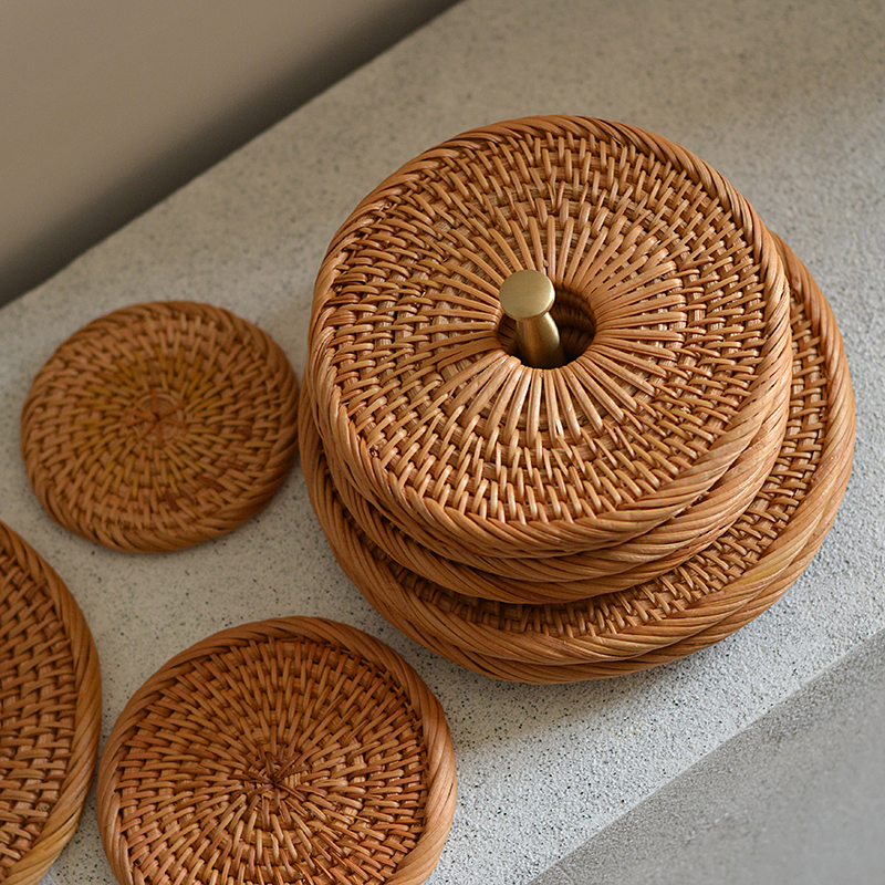 北欧皇室藤编餐桌隔热杯垫碗盘垫