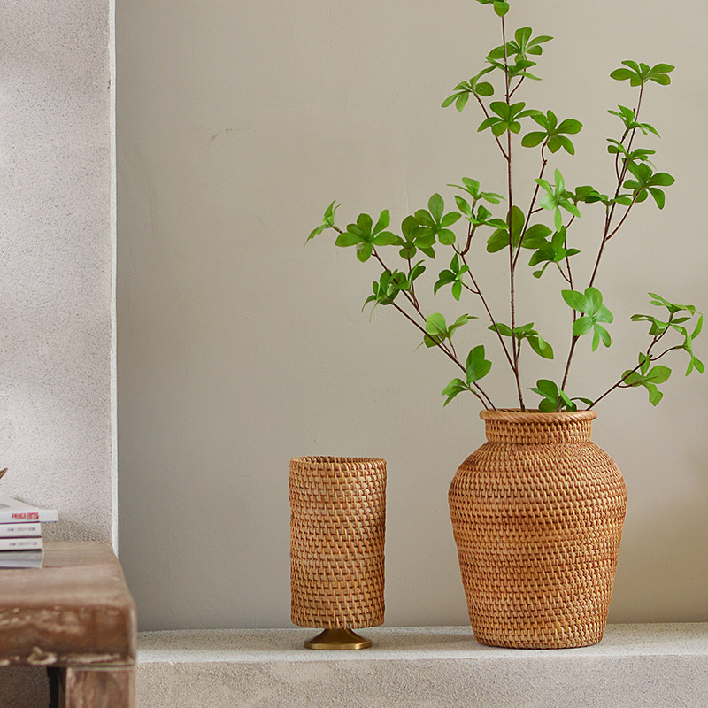 藤编手工花瓶复古民宿干花插花器