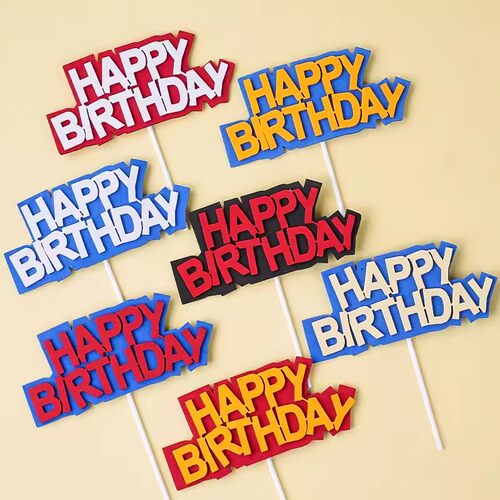 生日快乐蛋糕装饰插牌彩色EVA双层happybirthday英文字牌插件配件