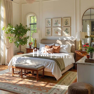 自然 美式自然风实木床 双人床 软包床头 主卧1.5米床 卧室家具