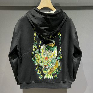 国潮貔貅刺绣连帽开衫 纯棉休闲拉链上衣外套 卫衣男女情侣宽松大码