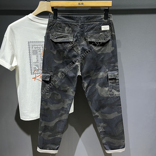 潮牌复古迷彩工装 男痞帅休闲裤 裤 小直脚多口袋长裤 男修身 高端美式