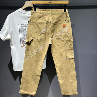 休闲伐木长裤 美式 男宽松直筒多口袋做旧冬季 卡其色牛仔裤 复古工装