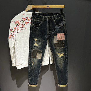 小直筒牛仔长裤 美式 痞帅潮流补丁复古修身 2025秋冬款 高端潮牌男士