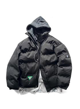 WINDERFLIES 24AW/假两件拼布棉服立领百搭连帽外套