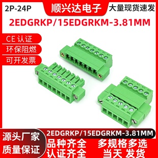 插拔式接线端子2EDGRKP/RKM-3.81MM 对接免焊 带耳朵 2P-24P 全铜