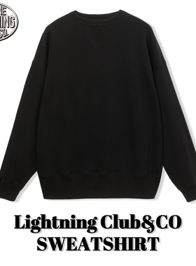 Lightning Club埃及棉美式复古v领补强重磅黑色卫衣