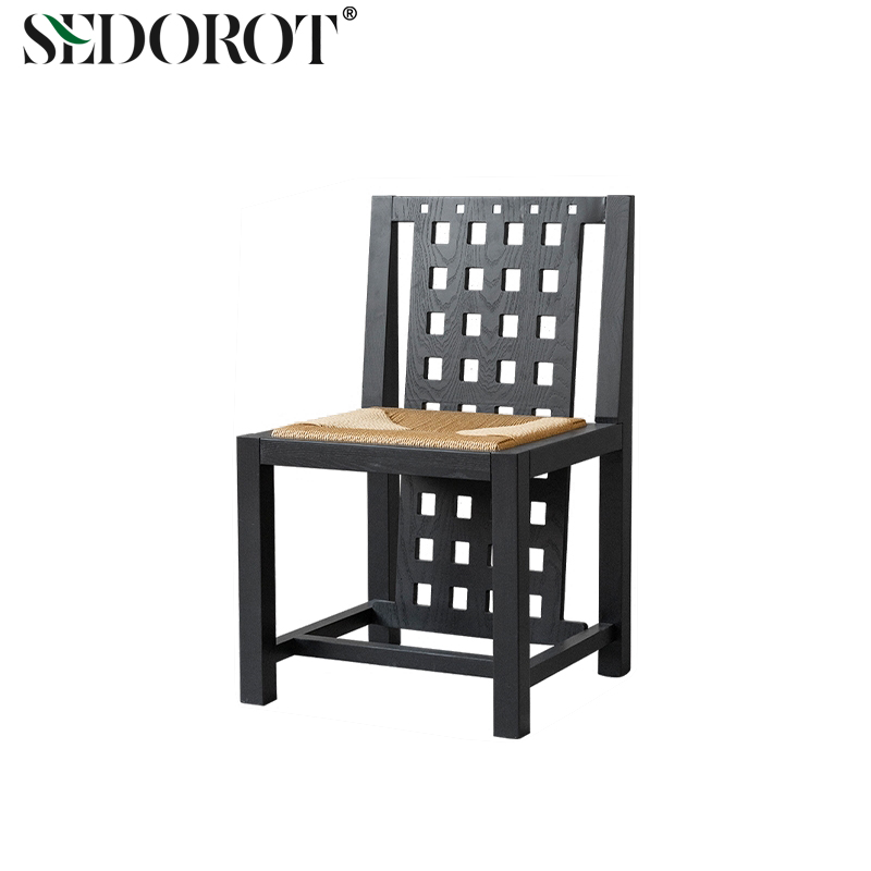 中古复古绳编靠背椅子