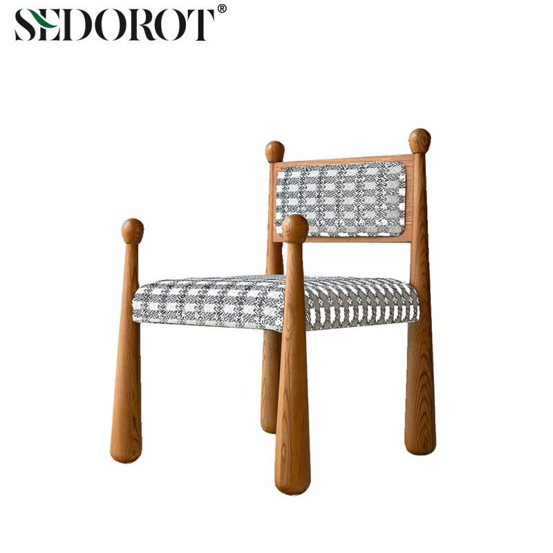 奶油风设计师中古实木餐椅