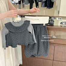 【咸柠七】女童韩版套装2025新款春秋季儿童花边波点马甲阔腿裤