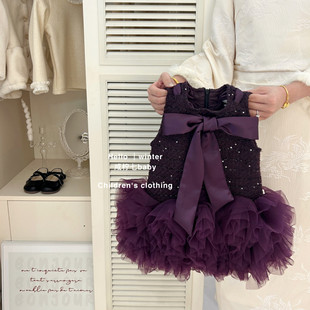 小香風(fēng)蝴蝶結(jié)氣質(zhì)拜年服生日公主裙 女童新年禮服連衣裙寶寶秋冬款