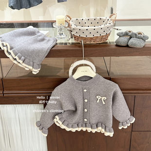 女童洋气针织套装 2025秋冬新款 miu系 小香风二件套裙 咸柠七