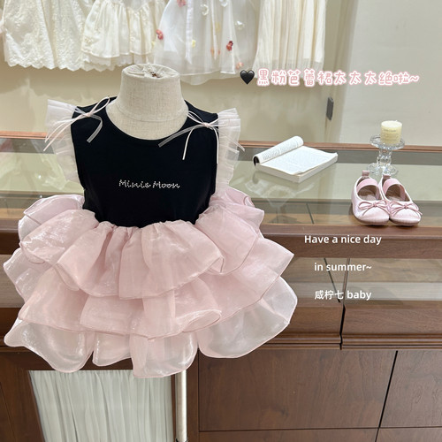 【咸柠七】黑粉芭蕾裙～女童连衣裙夏季公主裙纱裙周岁礼服生日裙