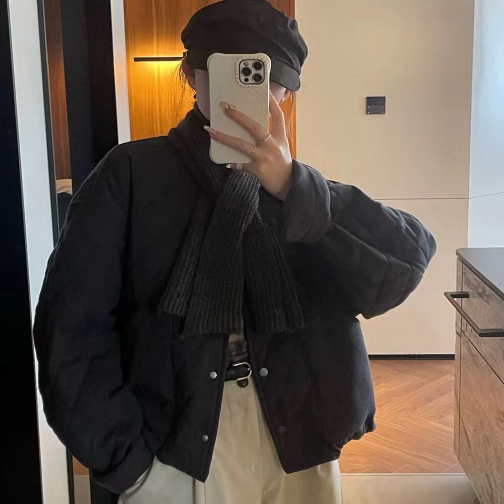 【秋冬严选】加厚菱形格棉衣围巾外套两件套（衣长55左右）