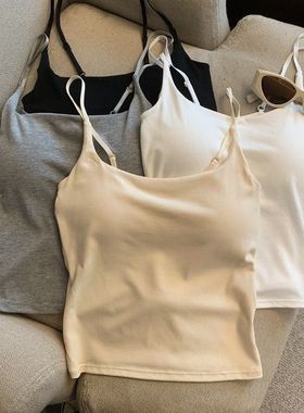 韩版吊带背心女带胸垫美背一体内搭外穿修身显瘦吊带上衣女