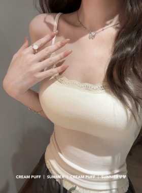 纯欲绝美吊带背心女带胸垫美背修身外穿内搭打底设计感无袖上衣女