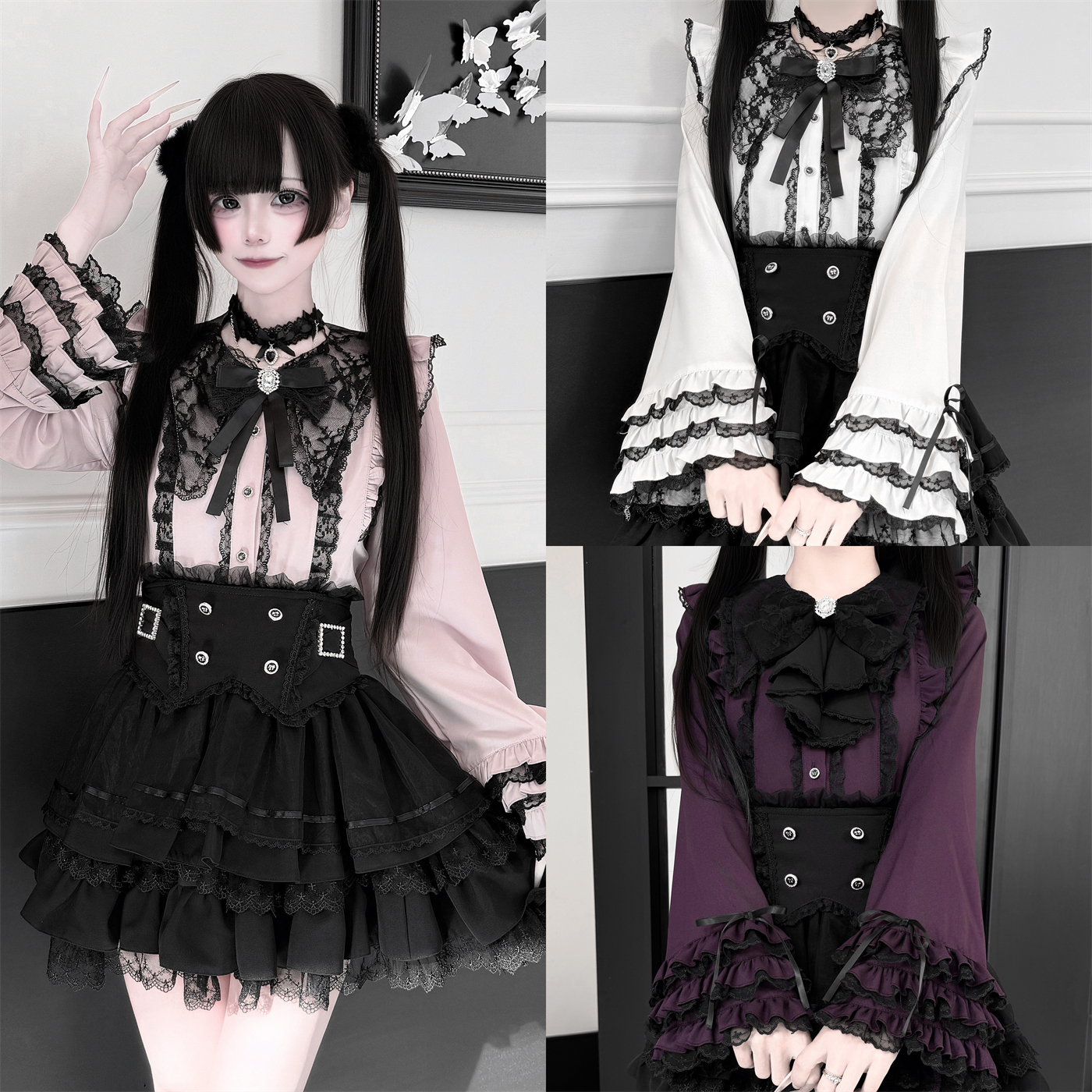 定金【人偶甜茶】酒酿樱桃子 原创日系蕾服量产姬袖重工衬衫下裙