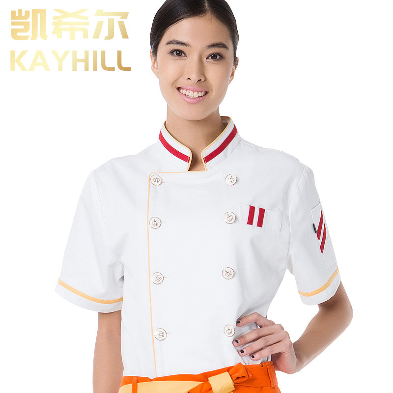 凯希尔新款欧式男女厨师服短袖 夏装酒店厨房服装厨师工作服半袖