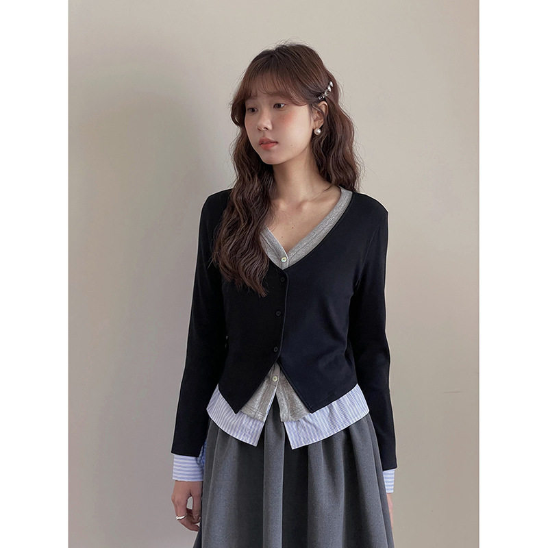 【通勤时髦法则】26秋季女装新款上衣女假两件长袖针织衫Y2776F
